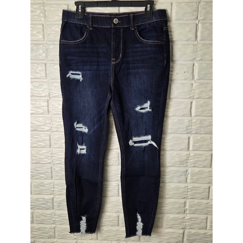 Maurices M Jeans Super High Rise Dark Distressed Pull On Women's Medium 29 Jeans